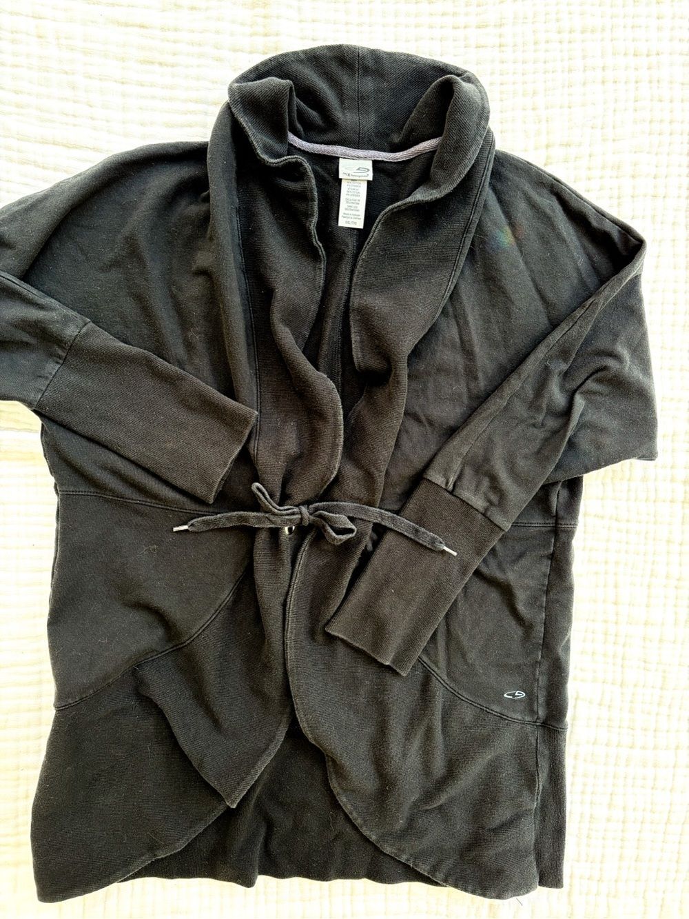 Champion Wrap Sweatshirt Cardigan Black Thumbholes Tie Waist XL